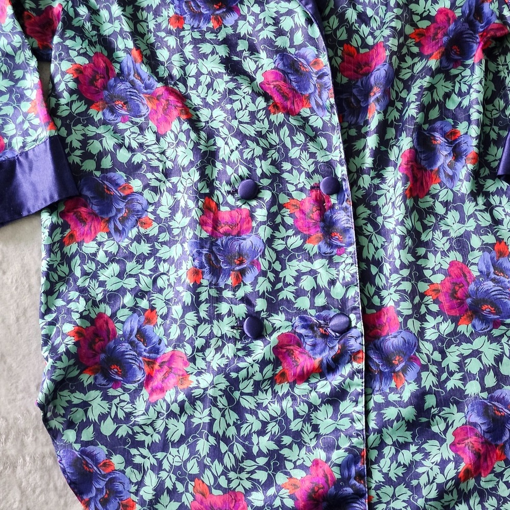 Vintage 1980s Women's Kathryn Pajamas Kimono Size M Floral Purple - Picture 5 of 15